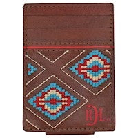 RED DIRT HAT CO CARD WALLET W/ MAGNETIC CLIP TOOLED W/ AZTEC NEEDLEPOINT