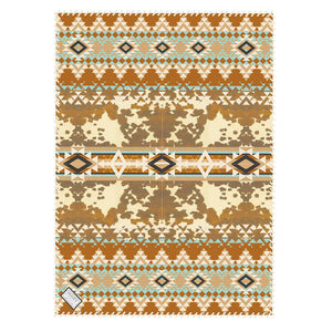 HOOEY FLEECE BLANKET TAN/CREAM /ORANGE COW PRINT