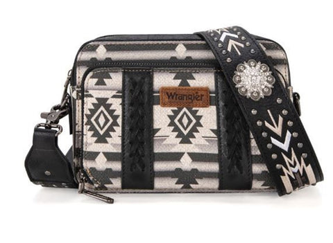 WRANGLER AZTEC PRINTED CROSSBODY PURSE-Black