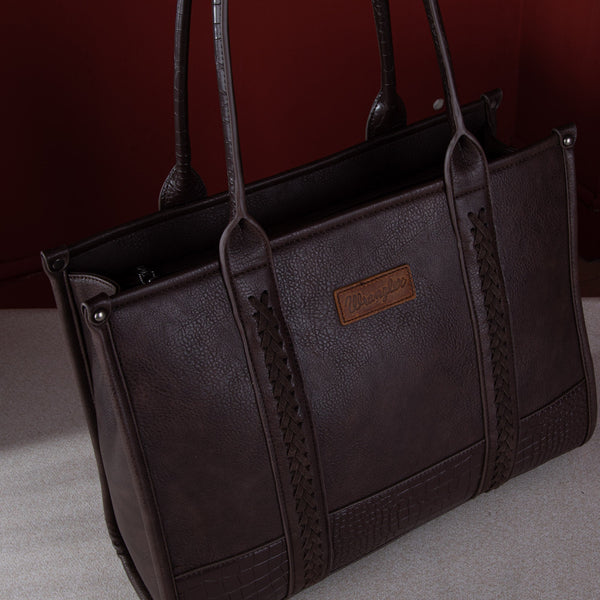 Wrangler Croc Print Concealed Carry Wide Tote - Coffee