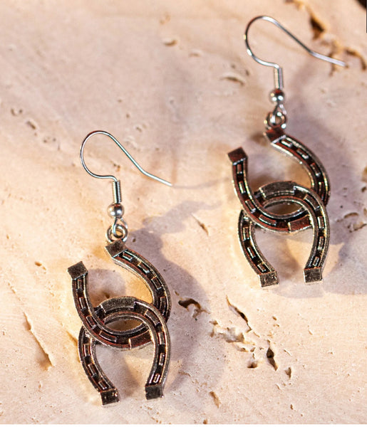 Wrangler Bronze Double Horse Shoe Dangling Earrings