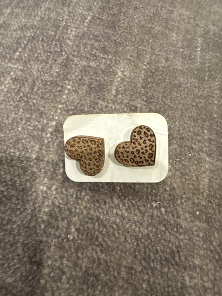 Wooden Engraved Heart Earrings