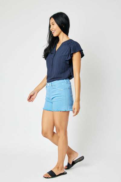 Judy Blue Mid-Rise Garment Dyed & Shorts-Aquamarine
