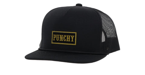 HOOEY "PUNCHY" LOCKUP BLACK TRUCKER HAT WITH MUSTARD/BLACK PATCH