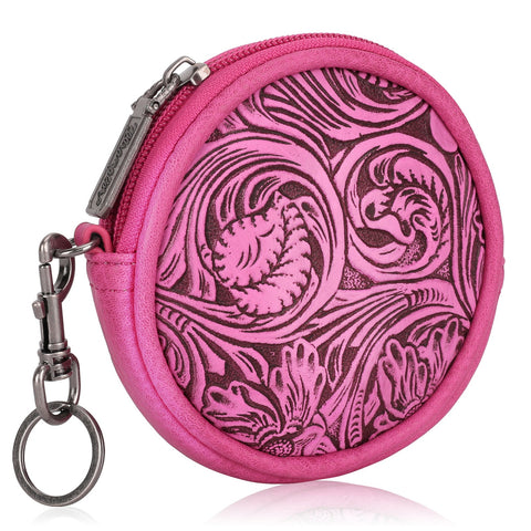 Wrangler Floral Tooled Circular Coin Pouch Bag Charm - Hot Pink