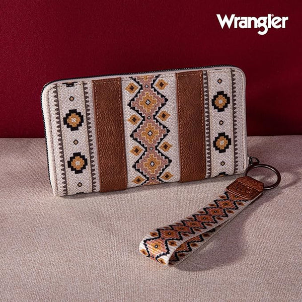 WRANGLER ALLOVER AZTEC DUAL SIDED PRINT CANVAS WALLET-Coffee