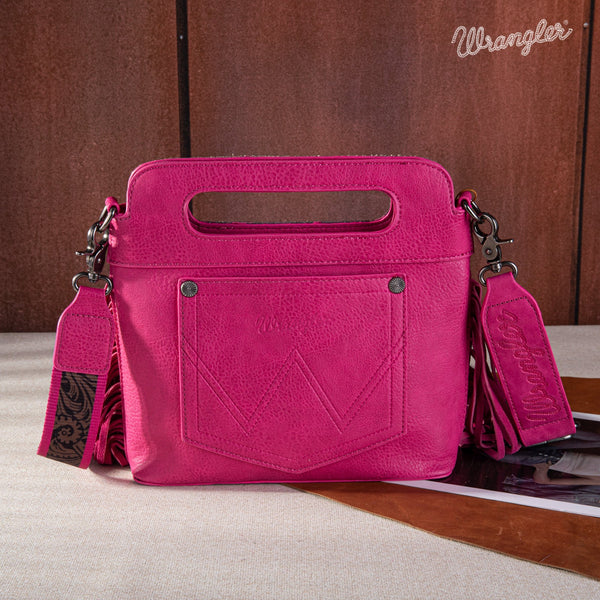 Wrangler Top Handle Embroidered Fringe Mini Tote/Crossbody
-Hot Pink