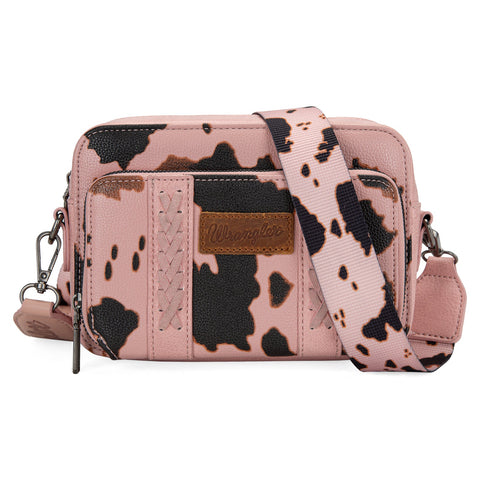 Wrangler Cow Print Crossbody Purse With Wallet Compartment - Pink