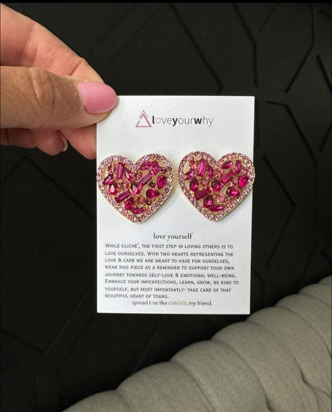 Love Yourself Heart Earrings-Pink