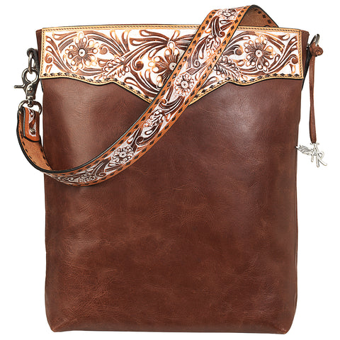 Angel Ranch Large White Washed Daisy Collection Conceal Carry Crossbody Brown