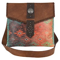 RED DIRT HAT CO LADIES CROSSBODY W/AZTEC PRINT AND LEATHER WHIPSTITCH