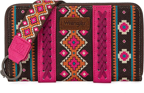 WRANGLER ALLOVER AZTEC DUAL SIDED PRINT CANVAS WALLET-Hot Pink