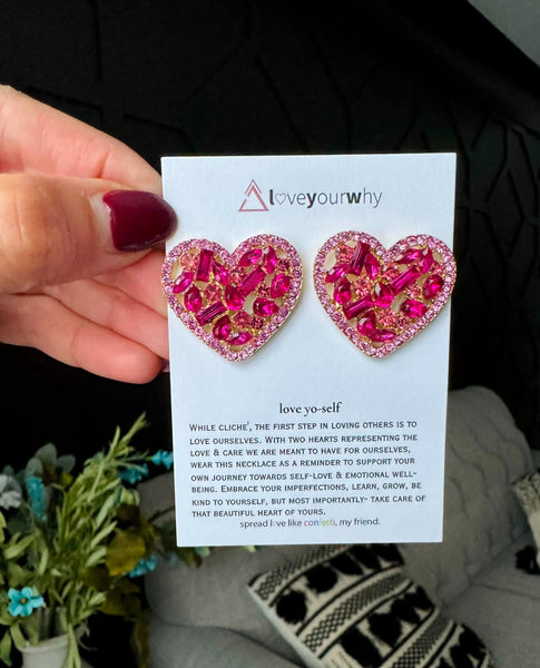 Love Yourself Heart Earrings-Pink