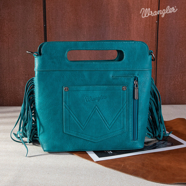 Wrangler Top Handle Embroidered Fringe Tote/Crossbody - Turquoise