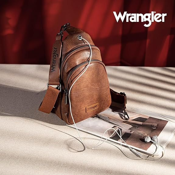 Wrangler Sling Bag/Crossbody/Chest Bag Dual Zippered Compartment -Dark Brown
