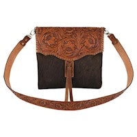 RED DIRT HAT CO LADIES CROSSBODY TOOLED WITH HAIR ON