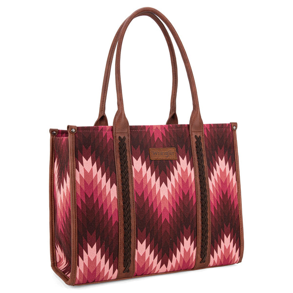 WRANGLER SOUTHWESTERN PATTERN CONCEALED CARRY WIDE TOTE-Dark Pink