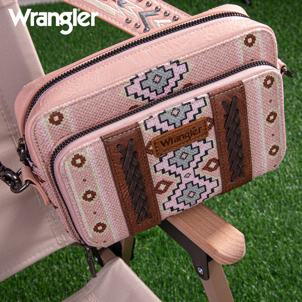 WRANGLER AZTEC PRINTED CROSSBODY PURSE-Pink