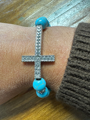 Turq Crystal Cross Bracelet