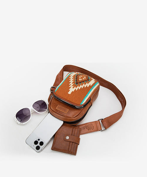 WRANGLER AZTEC KNITTED SLING BAG