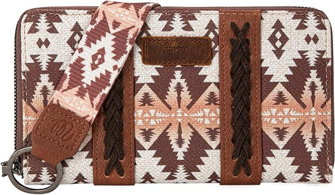 WRANGLER ALLOVER AZTEC DUAL SIDED PRINT CANVAS WALLET-Light Coffee