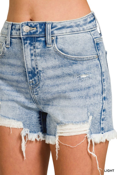 Zenana Distressed Hem Denim Shorts