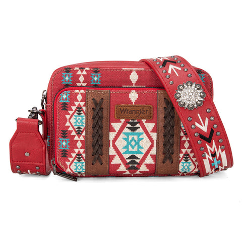 WRANGLER AZTEC PRINTED CROSSBODY PURSE-Red