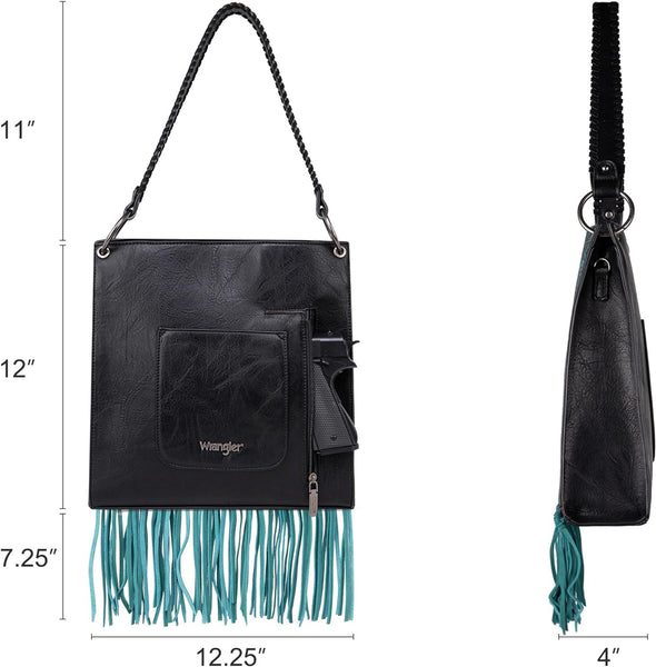 Wrangler Floral Embossed Fringe Concealed Carry Hobo/Crossbody - Turquoise