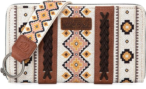 WRANGLER ALLOVER AZTEC DUAL SIDED PRINT CANVAS WALLET-Coffee