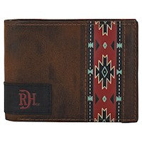 RED DIRT HAT CO BIFOLD WALLET OILED ANTIQUE BRN W/ RED SOUTHWESTERN DESIGNS