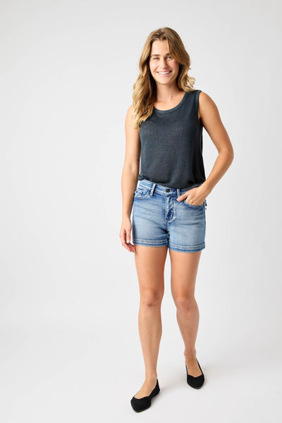Judy Blue Mid-Rise Heavy Contrast Faux Flap Pocket Shorts