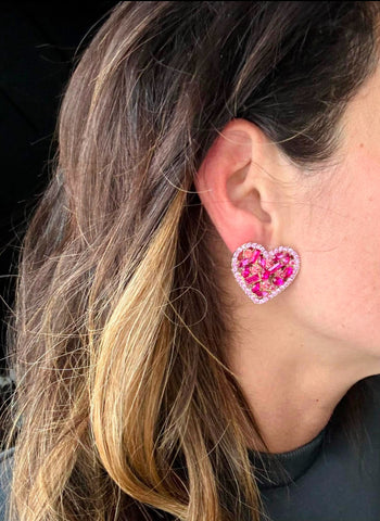 Love Yourself Heart Earrings-Pink