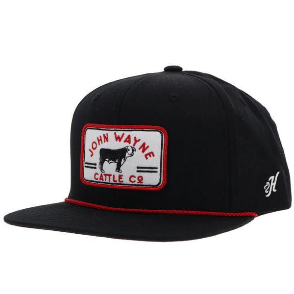 HOOEY "JOHN WAYNE" HAT BLACK W/RED & WHITE PATCH