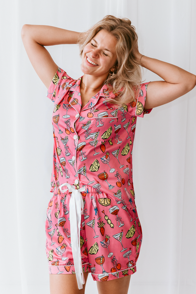 Cheers to Bedtime Satin Pajamas Shorts Set