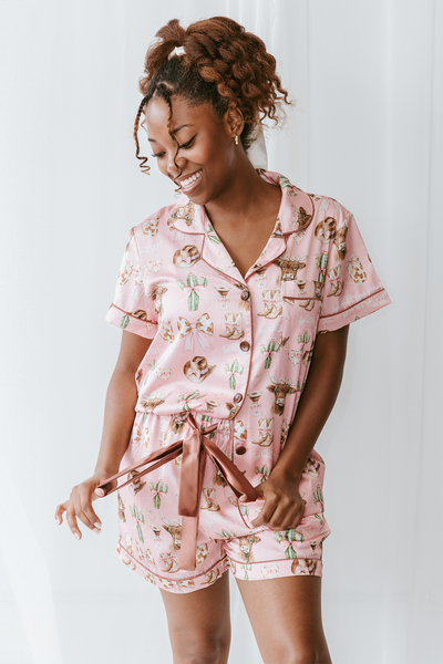 Cowgirl Coquette Satin Pajamas Shorts Set