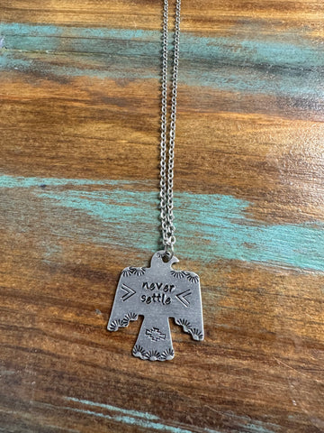 Never Settle Engraved Thunderbird Necklace