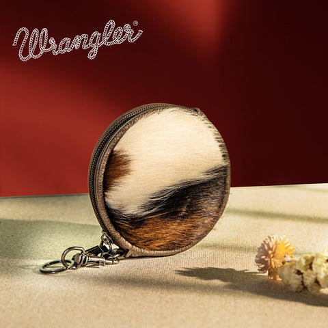 Wrangler Genuine Hair On Cowhide Circular Coin Pouch Bag Charm - Coffee