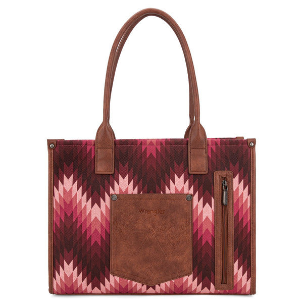 WRANGLER SOUTHWESTERN PATTERN CONCEALED CARRY WIDE TOTE-Dark Pink