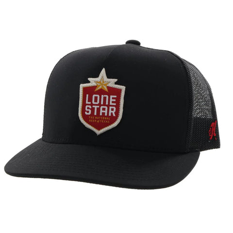 HOOEY "LONE STAR" HIGH PROFILE HAT BLACK W/ RED/WHITE PATCH