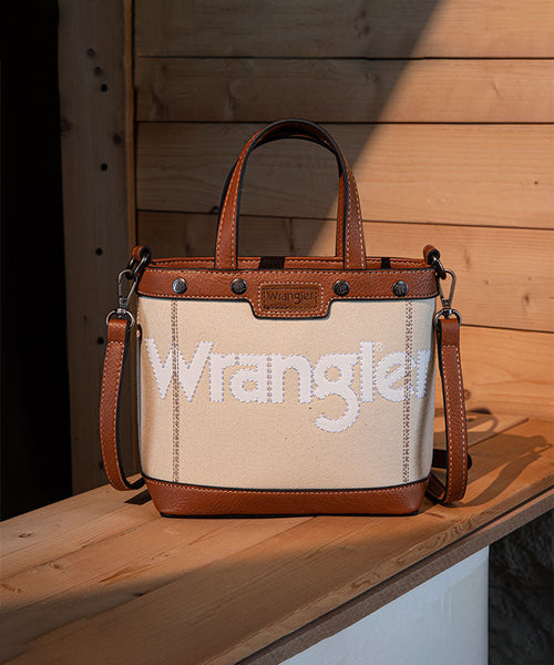 WRANGLER LEATHER TRIM CANVAS CROSSBODY BAG