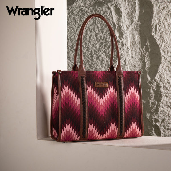 WRANGLER SOUTHWESTERN PATTERN CONCEALED CARRY WIDE TOTE-Dark Pink