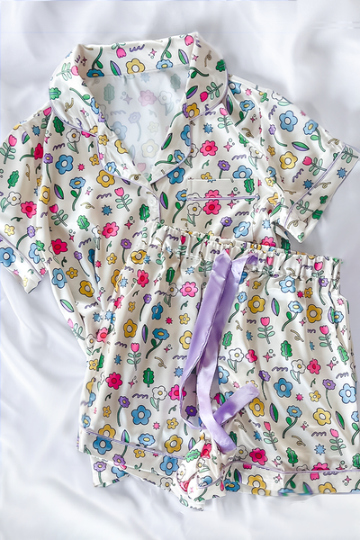Ditzy Daisy Satin Pajamas Shorts Set