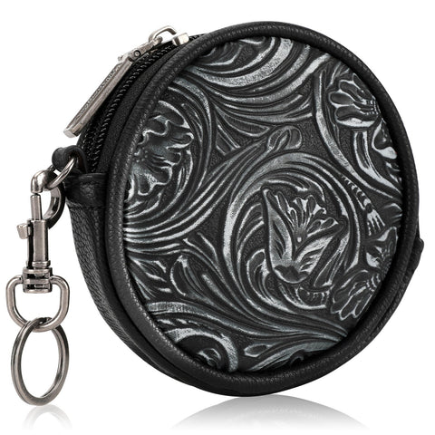 Wrangler Floral Tooled Circular Coin Pouch Bag Charm - Black