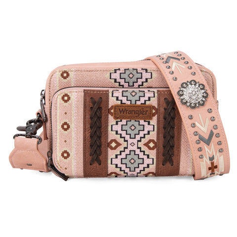 WRANGLER AZTEC PRINTED CROSSBODY PURSE-Pink