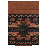 RED DIRT HAT CO CARD CASE W/MAGNET CLIP BLK W/AZTEC DESIGN AND BISON