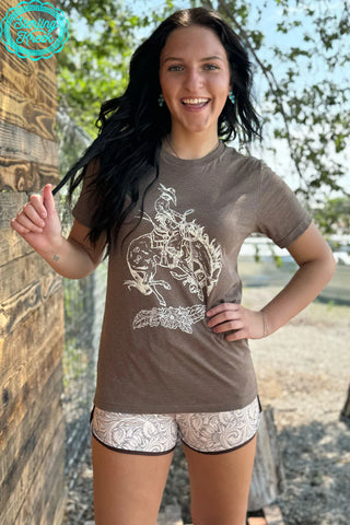 BUCKIN BRONC BROWN TEE