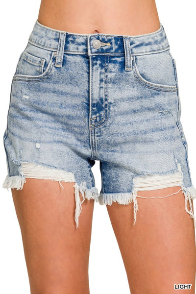 Zenana Distressed Hem Denim Shorts