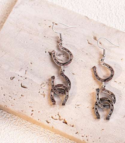 Wrangler Triple Horse Shoe Dangling Earrings