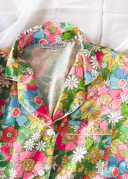 Flowerland Satin Pajamas Shorts Set