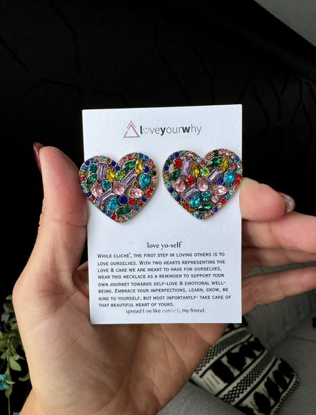 Love Yourself Heart Earrings-Multicolor